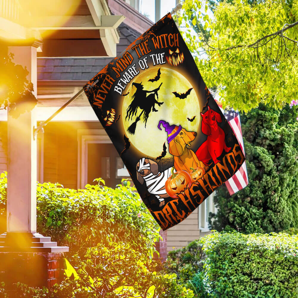 Halloween Witch Beware Of The Dachshund Flag Halloween Outdoor Decor Fall Yard House Decoration