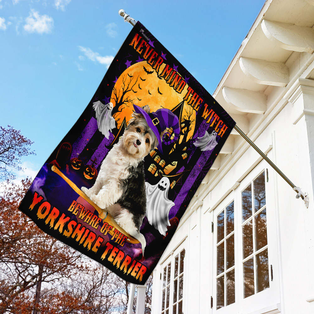 Halloween Yorkshire Flag Never Mind The Witch Beware Of The Yorkshire Terrier Flag Halloween Outdoor Decor