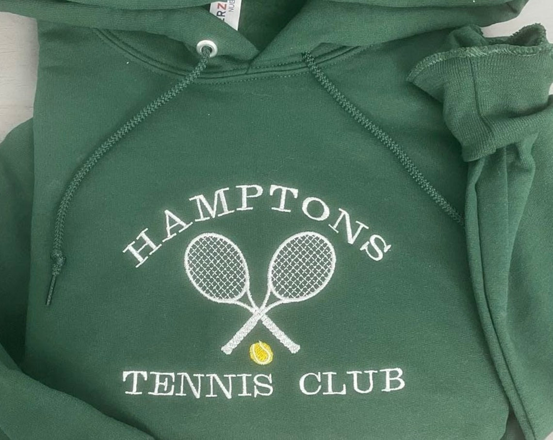 Hampton Tennis Club Embroidered Crewneck Hoodie Tennis Athletics Hoodie Custom Embroidery Design Vintage Style Athletic Hoodie