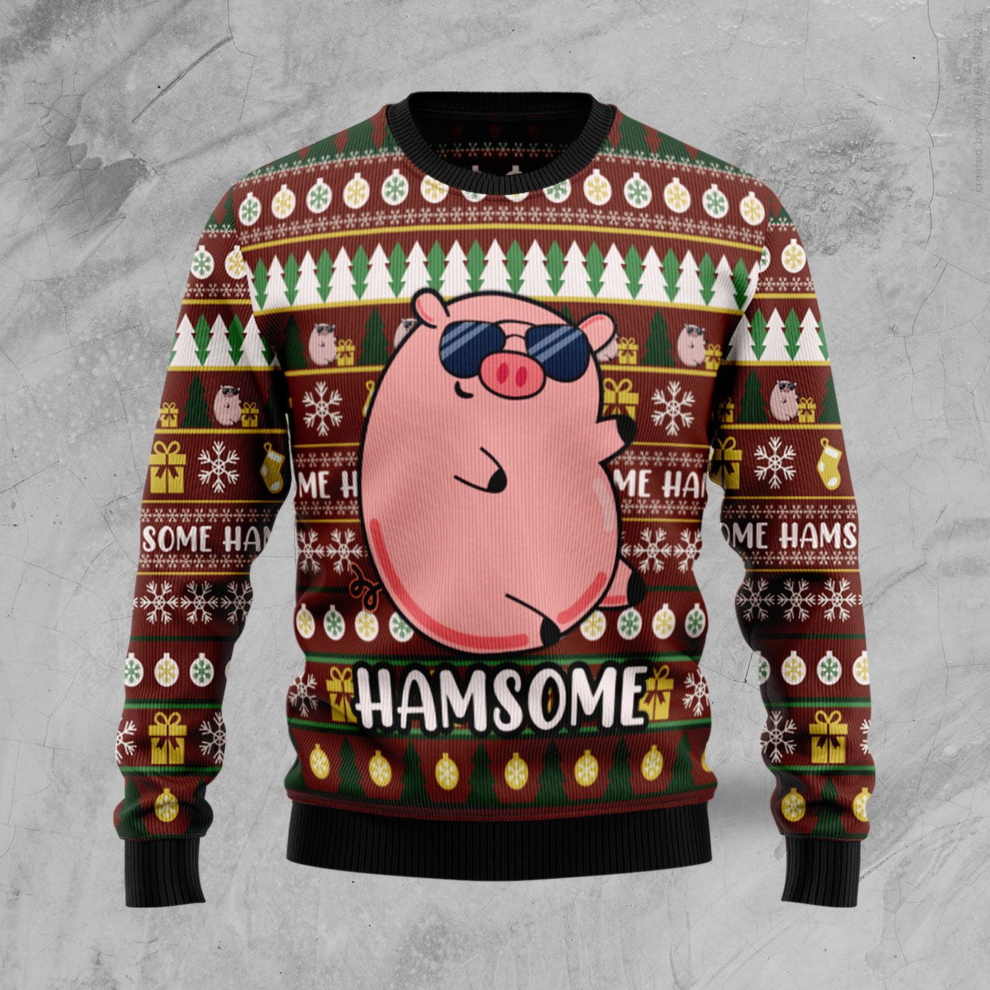 Hamsome Cute Pig Ugly Christmas Sweater Ugly Sweater For Men Women