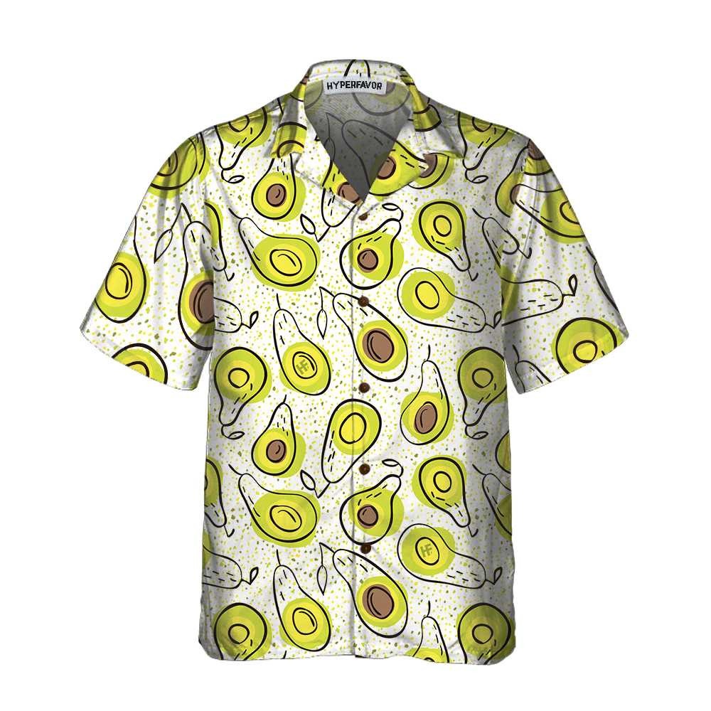 Hand Drawn Avocado Pattern Hawaiian Shirt Funny Avocado Shirt Short Sleeve Avocado Print Shirt