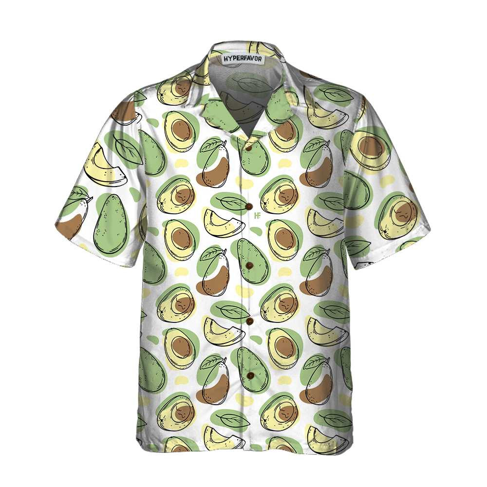 Hand Drawn Cute Avocado Pattern Hawaiian Shirt Funny Avocado Shirt Short Sleeve Avocado Print Shirt