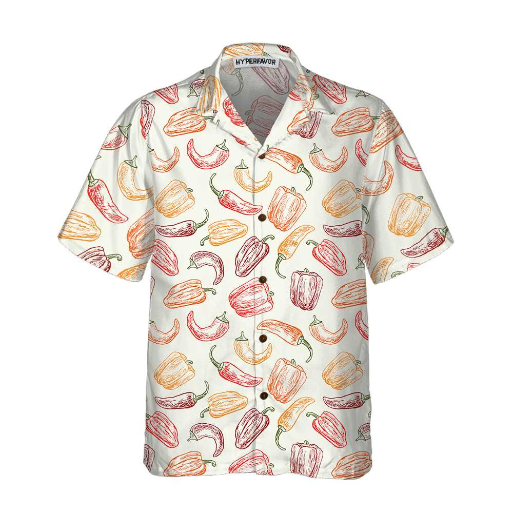 Hand Drawn Ripe Peppers Hawaiian Shirt Funny Red Pepper Shirt For Men Red Hot Chilli Shirt