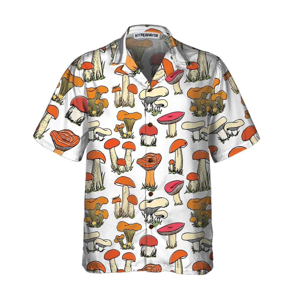 Hand Drawn Wild Mushrooms Hawaiian Shirt Unique Mushroom Shirt Mushroom Print Shirt