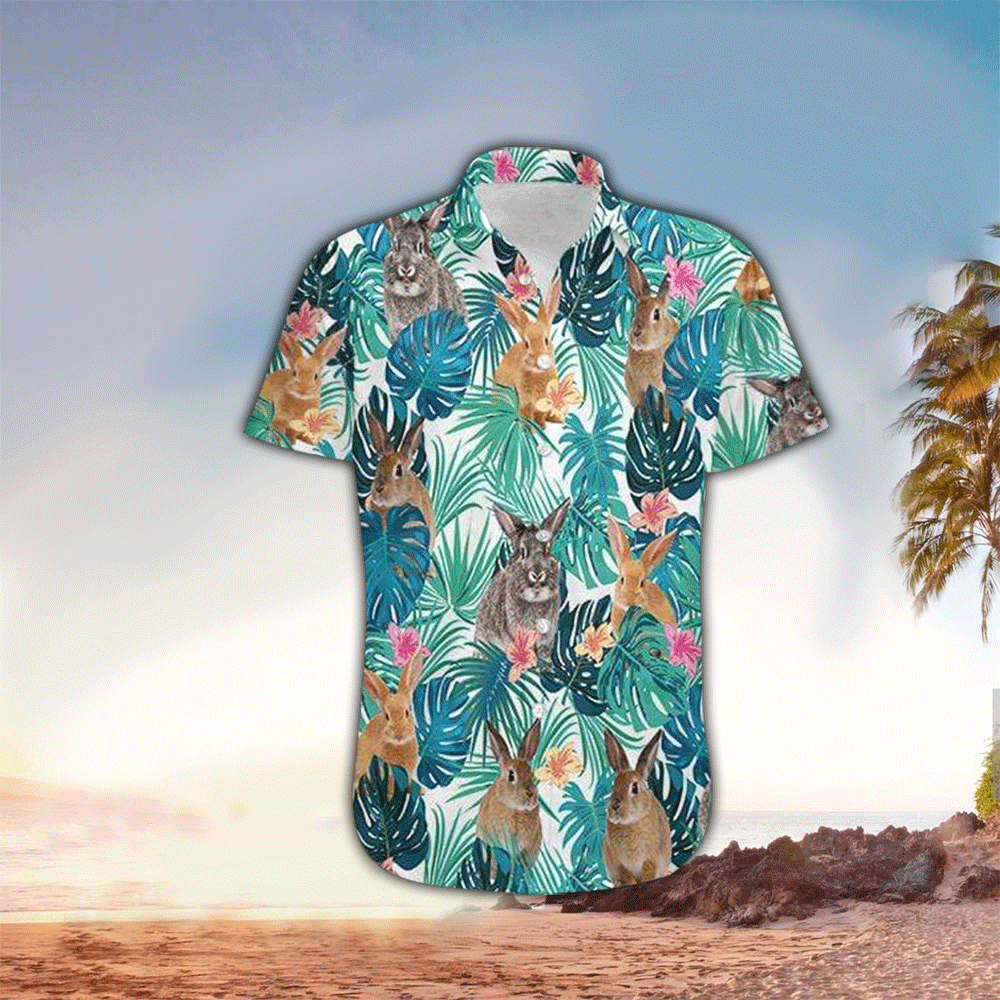 Happy Easter Simple Bunny Lovely Rabbit Tropical Hawaiian Shirt for Men and Women