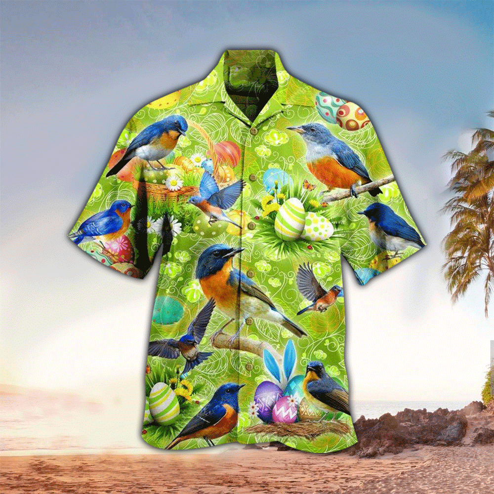 Happy Easter With BlueBirds Hawaiian Shirt for Men and Women