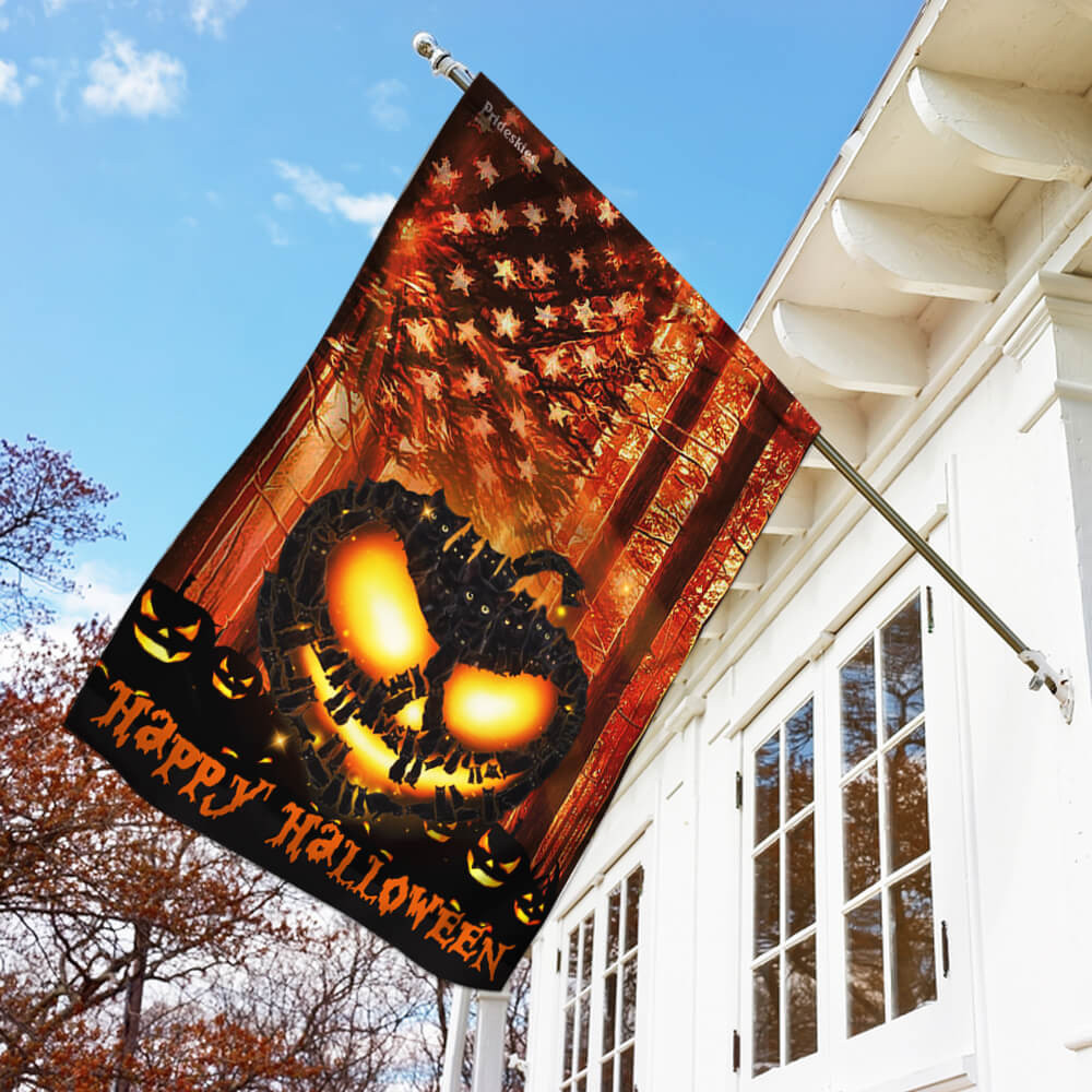 Happy Halloween Black Cats Flag Halloween Outdoor Decor Fall Yard House Decoration