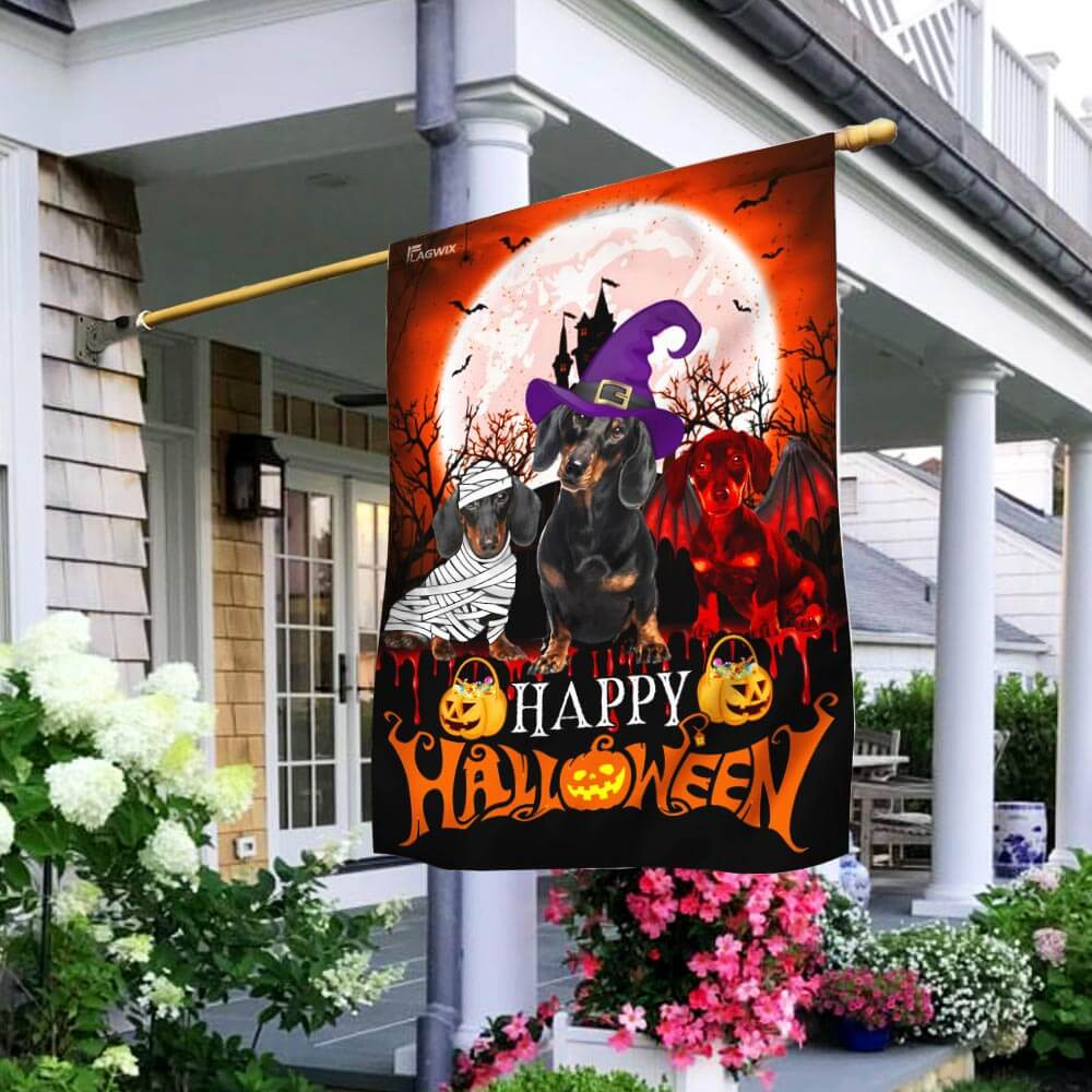 Happy Halloween Dachshund Flag Halloween Outdoor Decor Fall Yard House Decoration