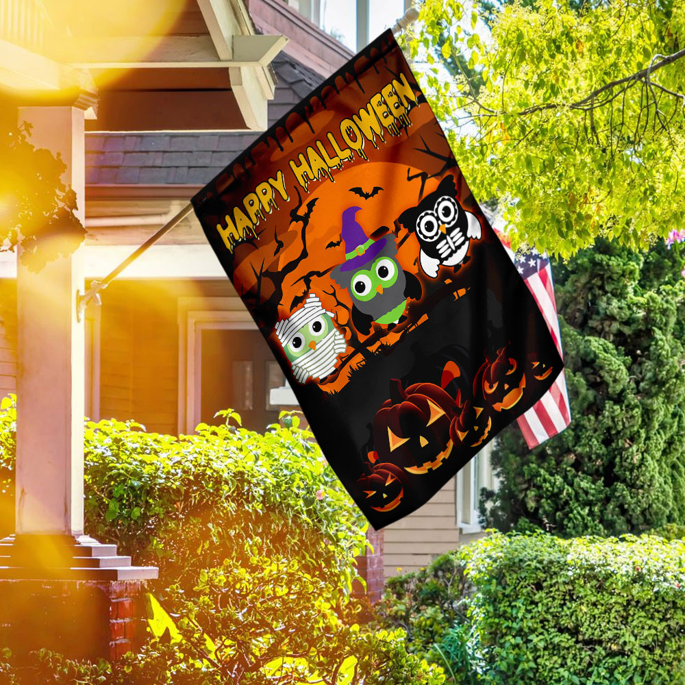 Happy Halloween Owls Flag Halloween Outdoor Decor Fall Yard House Decoration