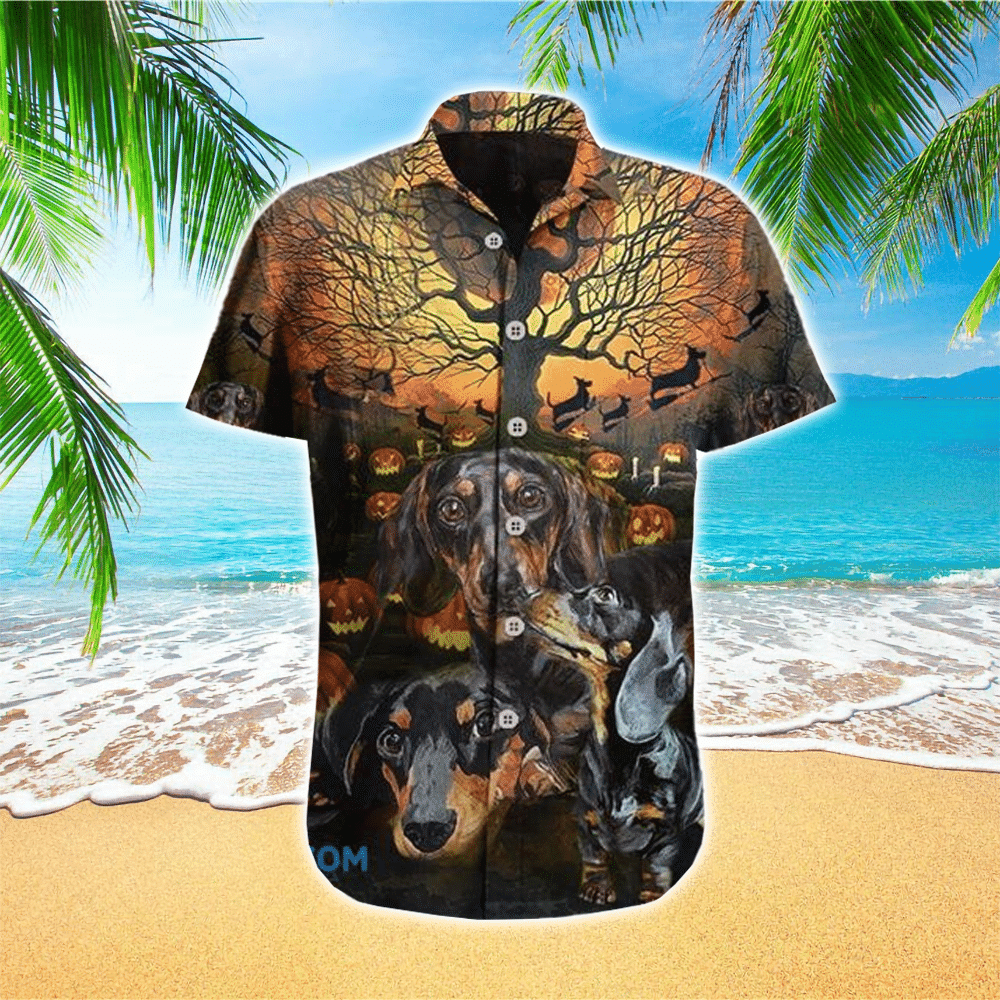 Happy Halloween Pumpkin Funny Dachshund Family And Haunting Tree The Best Gift For Dog Lovers Hawaiian Shirt for Men and Women