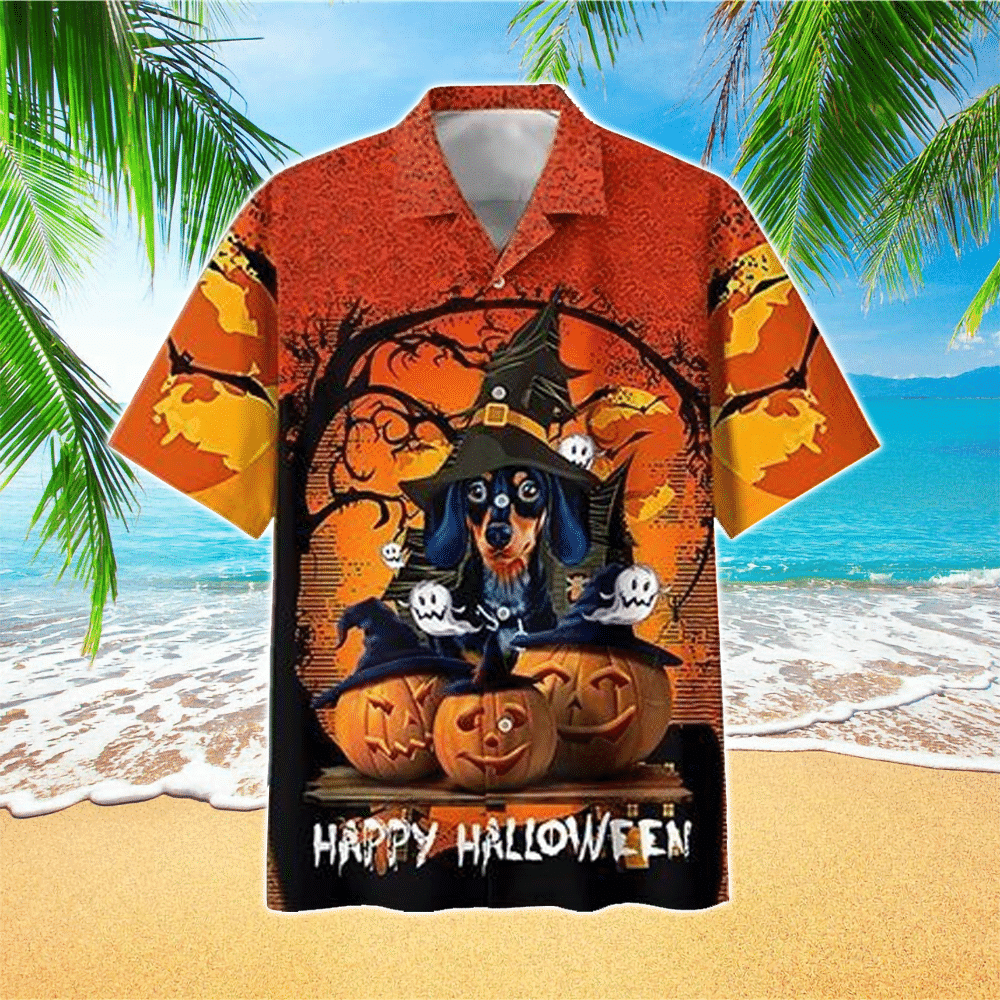 Happy Halloween Pumpkin With Dachshund Witch The Best Gift For Dog Lovers Hawaiian Shirt for Men and Women