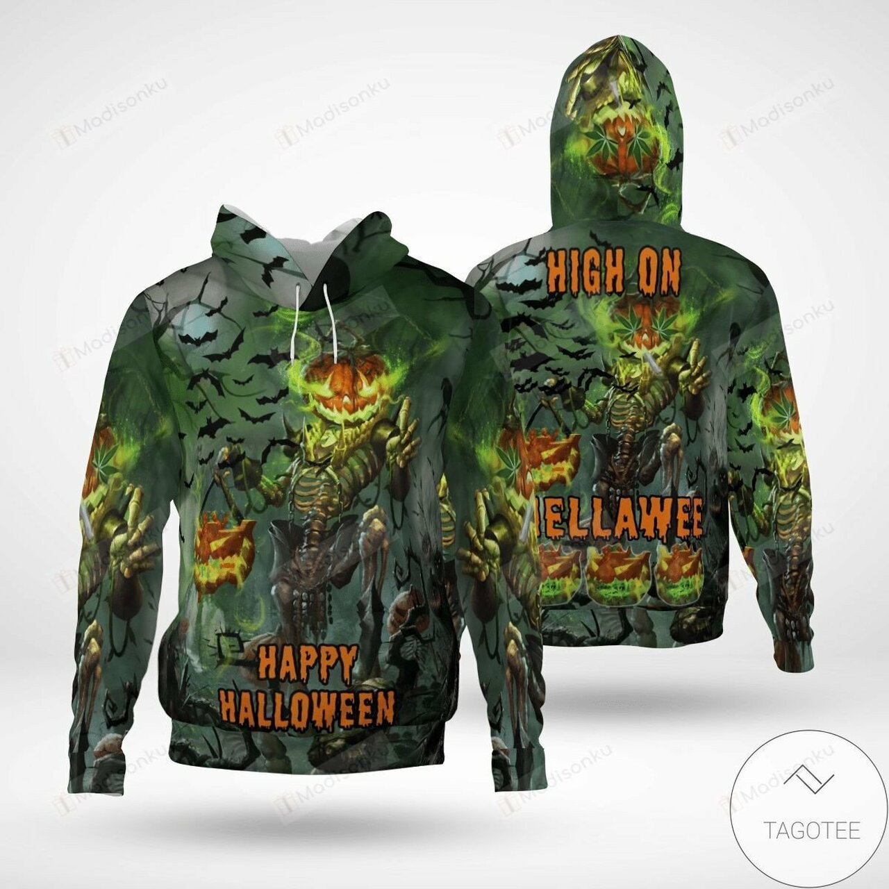 Happy Halloween Skull High On Hella Weed 3d All Over Print Hoodie