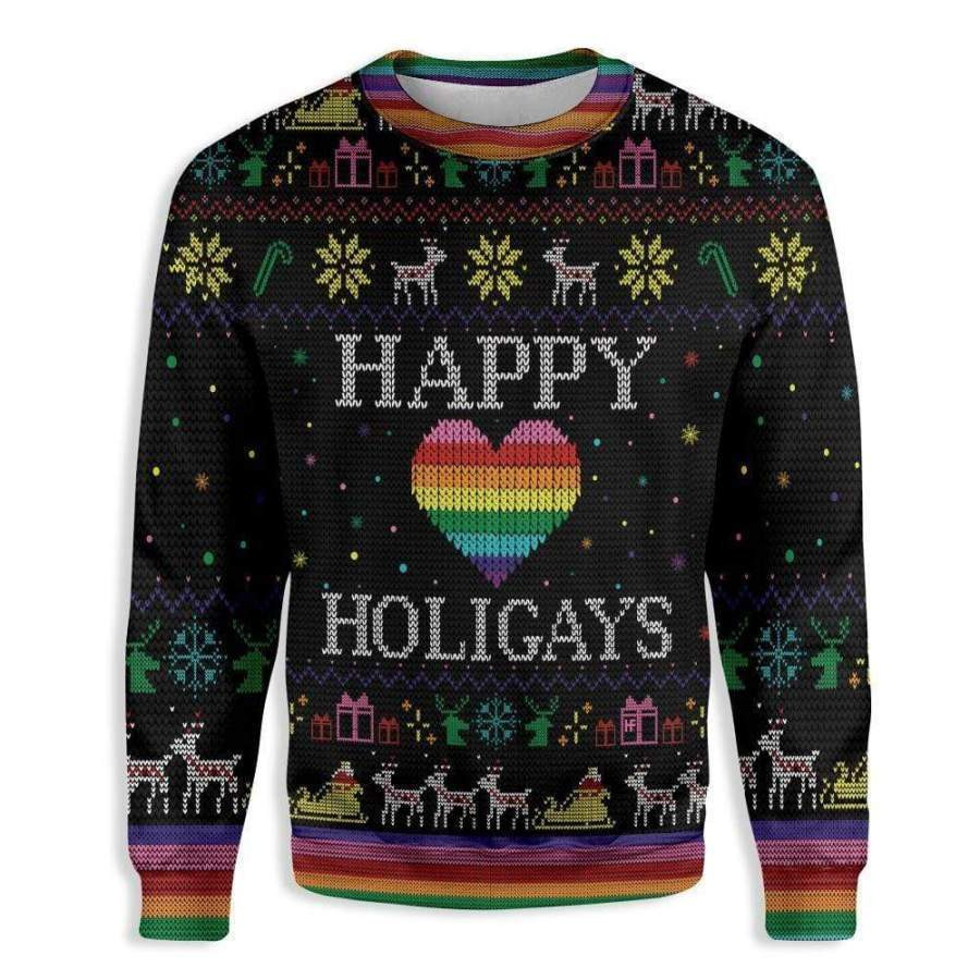 Happy Holigays LGBT Ugly Christmas Sweater Ugly Sweater For Men Women