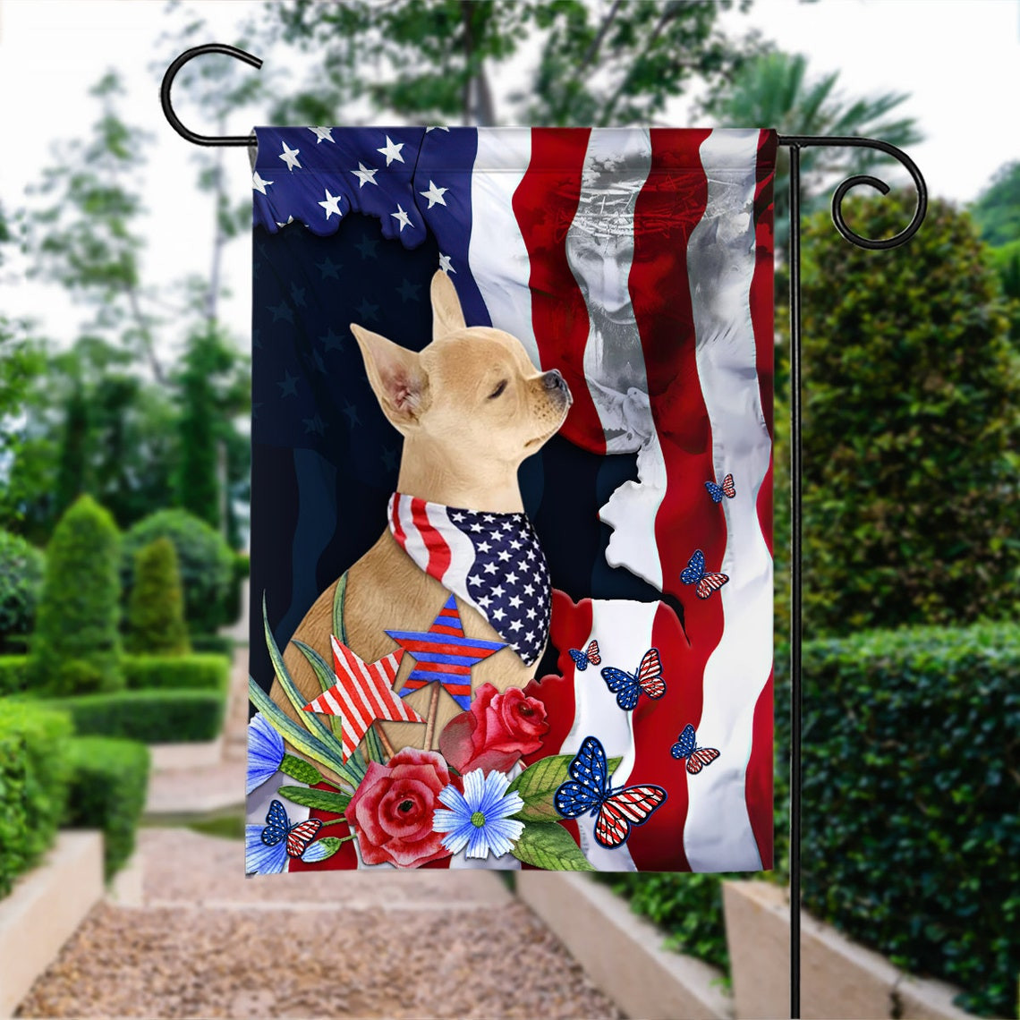 Happy Independence Day Flag Chihuahua Dog 4th of July Flag Fourth Of July Chihuahua Dog Flag American Chihuahua Dog Patriotic Flag