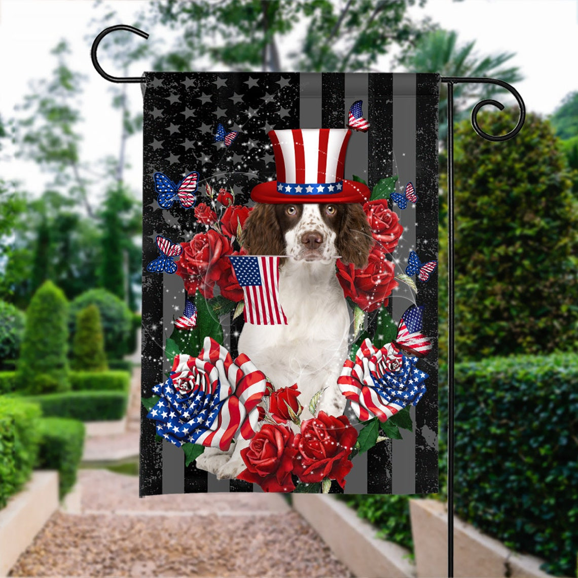 Happy Independence Day Flag English Springer Spaniel Dog Happy 4th of July Flag American English Springer Spaniel Patriotic Flag