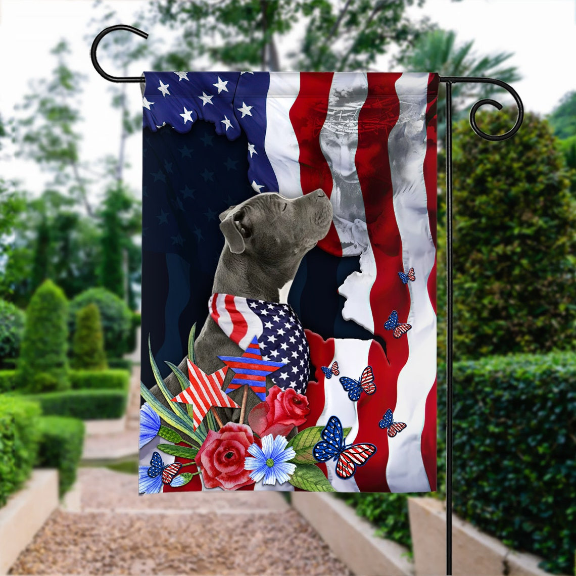 Happy Independence Day Flag Pitbull Dog 4th July Flag Fourth July Pitbull Dog Flag American Pitbull Patriot Flag Dog Lovers Gift