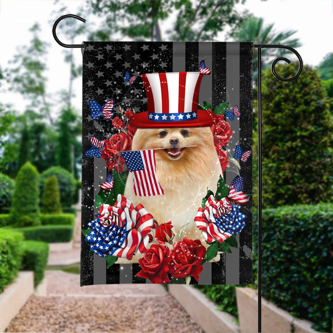 Happy Independence Day Flag Pomeranian Dog 4th Of July Flag Fourth July Pomeranian Dog Flag American Pomeranian Dog Patriotic Flag