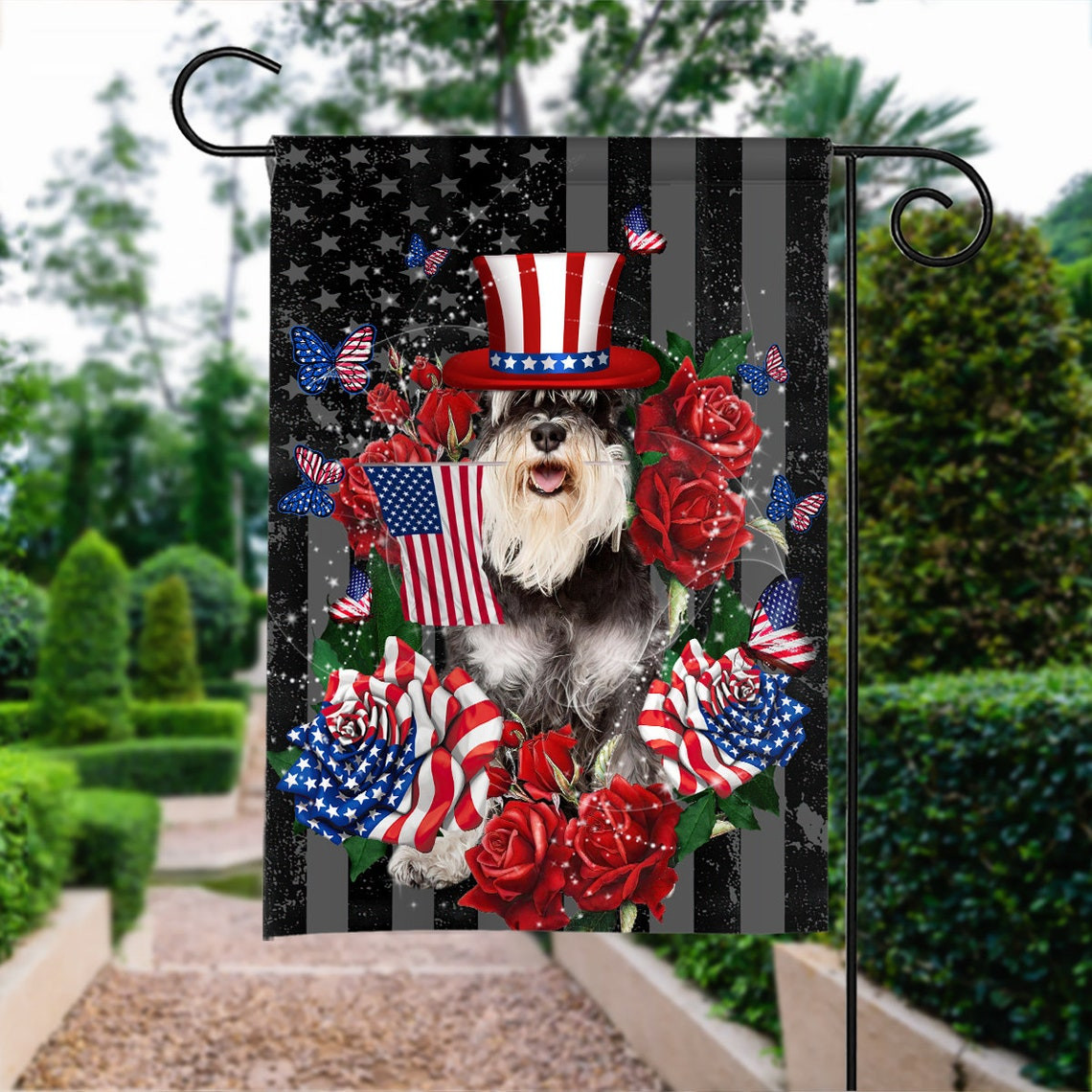 Happy Independence Day Flag Schnauzer Dog 4th Of July Flag Fourth Of July Schnauzer Dog Flag American Schnauzer Dog Patriotic Flag