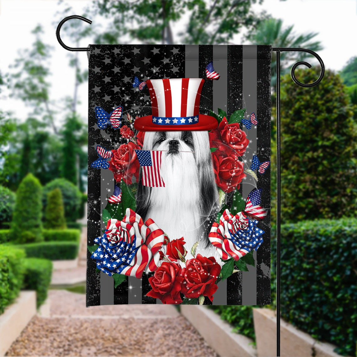 Happy Independence Day Flag Shih Tzu Dog 4th Of July Flag Fourth July Shih Tzu Dog Flag American Shih Tzu Dog Patriotic Flag Decor