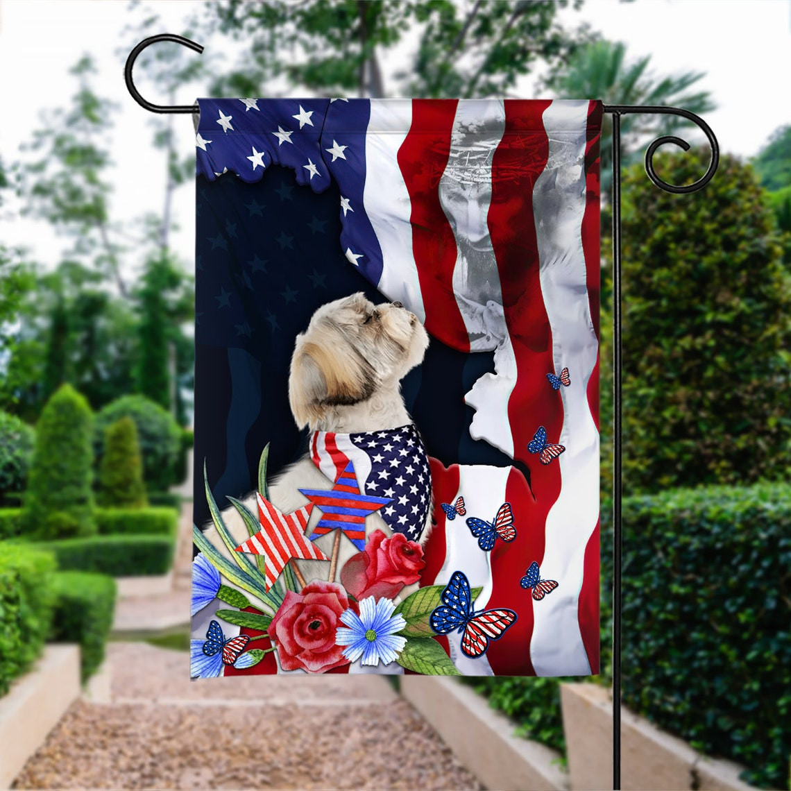 Happy Independence Day Flag Shih Tzu Dog 4th Of July Flag Fourth July Shih Tzu Dog Flag American Shih Tzu Dog Patriotic Flag Decor