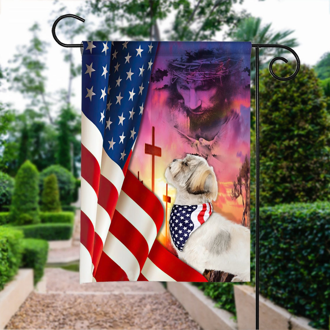 Happy Independence Day Flag Shih Tzu Dog 4th Of July Flag Fourth July Shih Tzu Dog Flag American Shih Tzu Dog Patriotic Flag