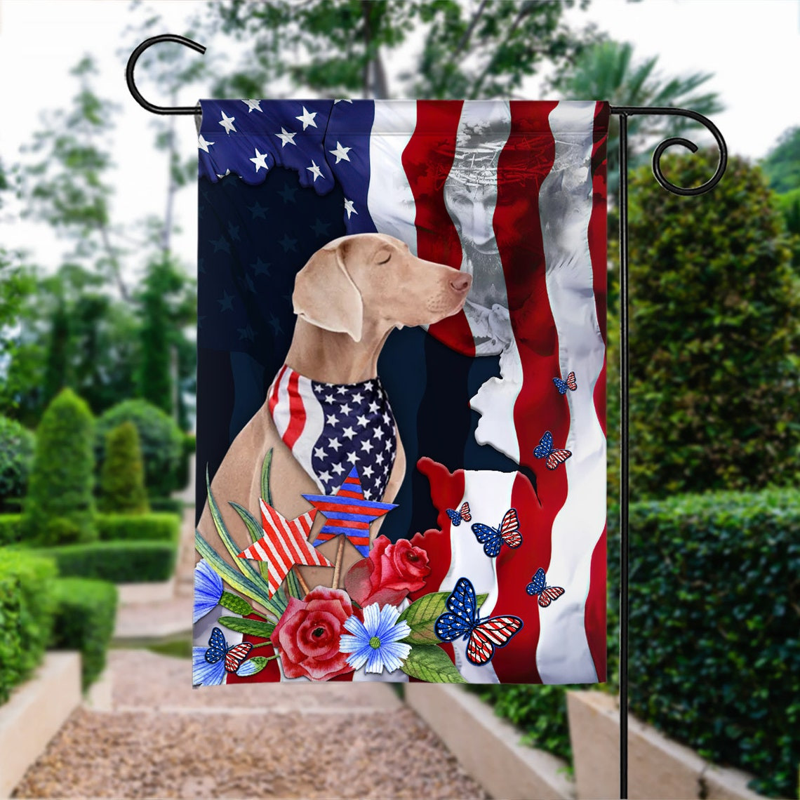 Happy Independence Day Flag Weimaraner Dog 4th Of July Flag Fourth July Weimaraner Dog Flag American Weimaraner Dog Patriotic Flag