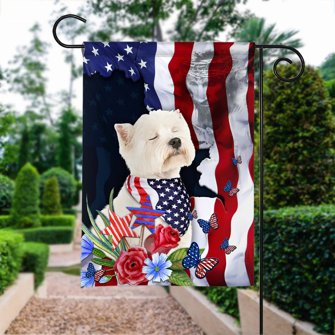 Happy Independence Day Flag Westie Dog 4th Of July Flag Fourth July Westie Dog Flag USA West Highland White Terrier Patriotic Flag
