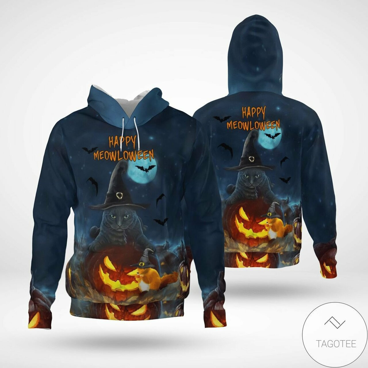 Happy Meowloween Cat Witch 3d All Over Print Hoodie