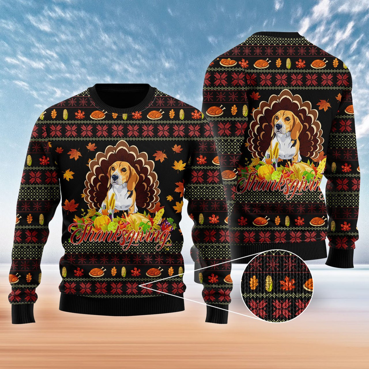 Happy Thanksgiving Funny Beagle Dog Ugly Christmas Sweater Ugly Sweater For Men Women