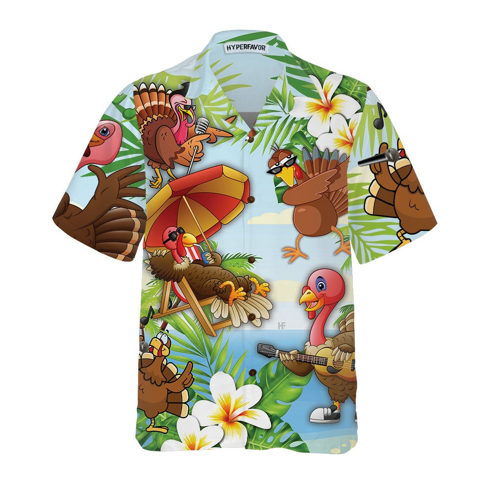 Happy Thanksgiving Turkeys At The Beach Thanksgiving Hawaiian Shirt