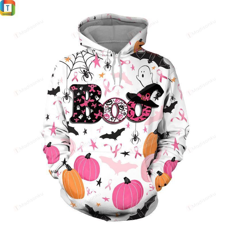 Happy halloween Breast Cancer Awareness Boo 3D All Over Print Hoodie