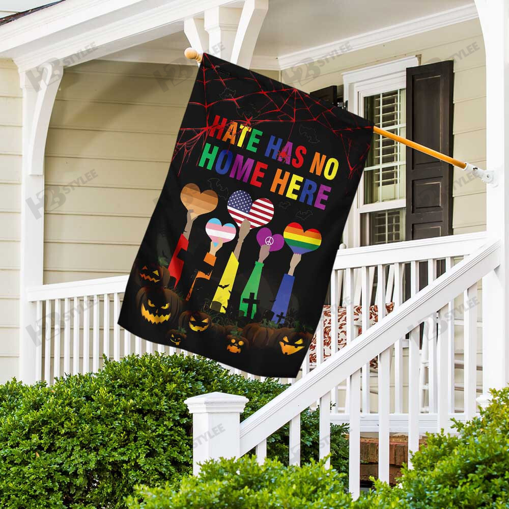 Hate Has No Home Here LGBT Pumpkin Halloween Flag Garden Flag House Flag