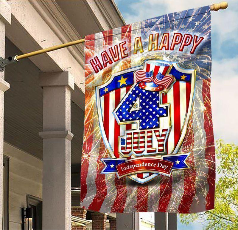 Have A Happy 4th July Flag Out Door Fireworks Shield Independence Day America Flag Us Garden Flag House Flag