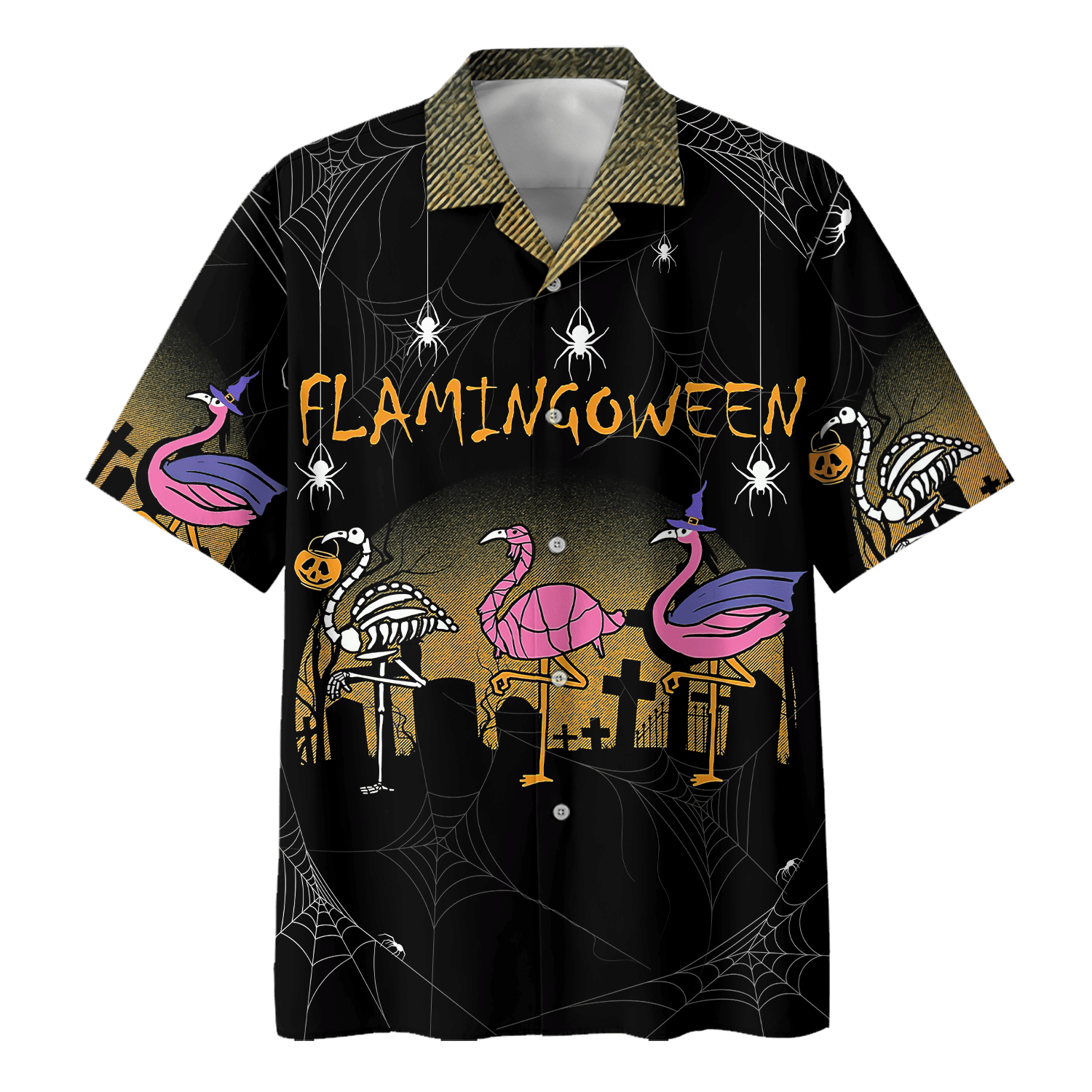 Hawaiian Aloha Shirts Flamingo Halloween Summer Aloha Shirt, Short Sleeve Hawaiian Shirt