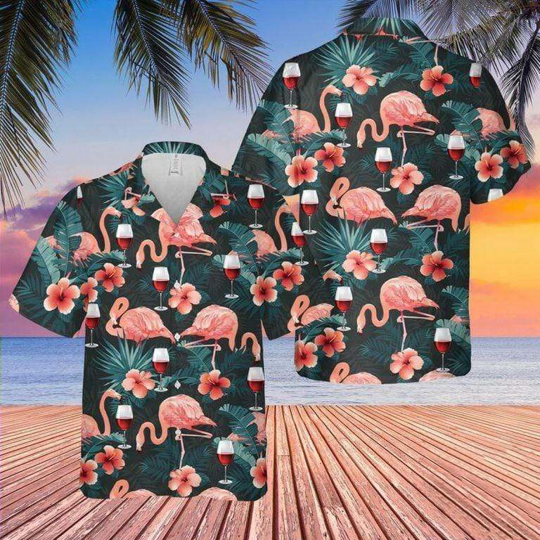 Hawaiian Aloha Shirts Flamingo Hawaiian Shirt Tropical And Wine Hawaiian Shirt For Men Women