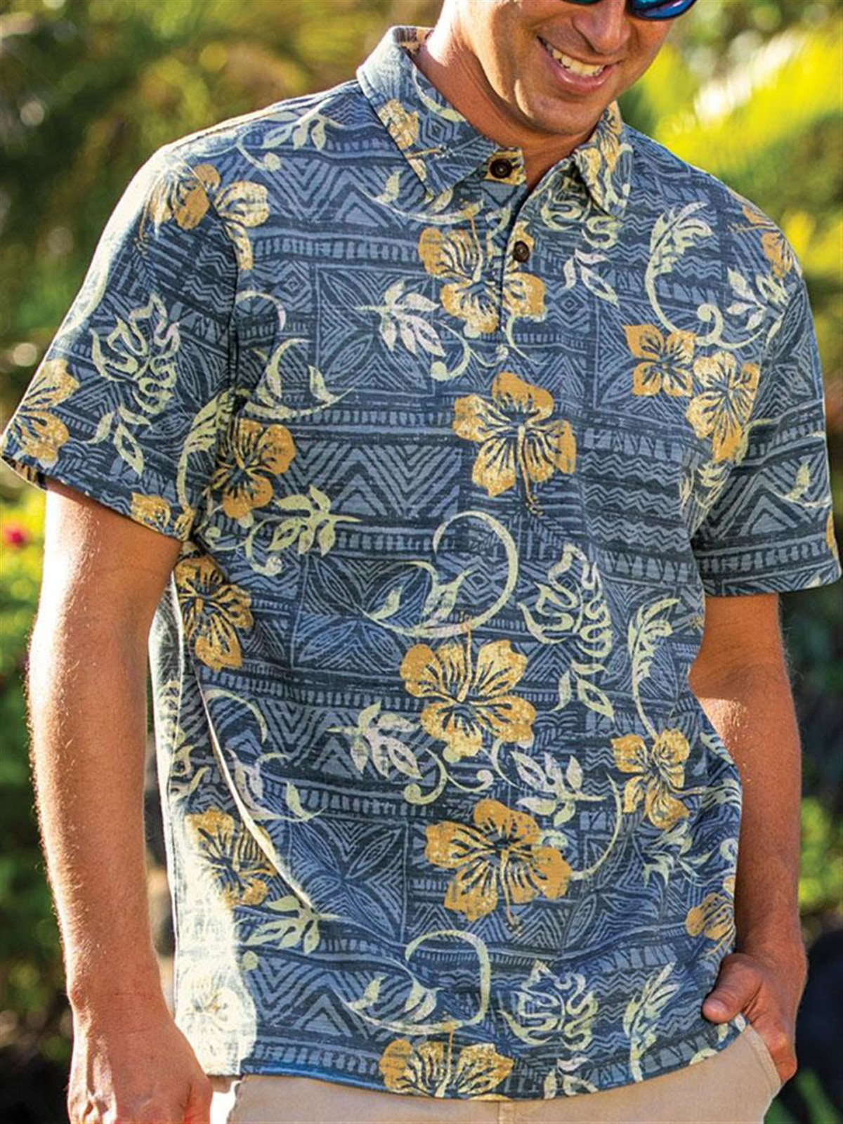 Hawaiian Mens Floral Polo Shirts Linen Casual Collar Tops