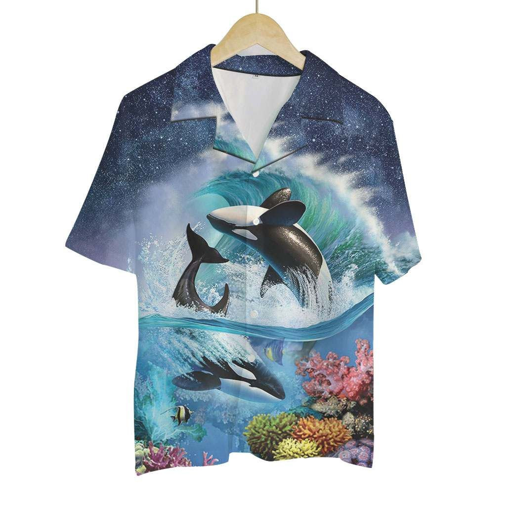Hawaiian Shirt Colorful Animals Dolphin (sky Night) Hawaiian Shirt For Men