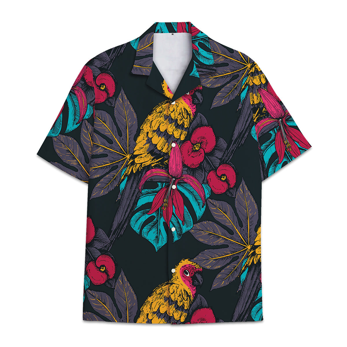 Hawaiian Shirt Parrot And White Parrot Combined Tropical Flower Leaf Tropical   Monstera Leaves- Hawwaiian Shirt Bird