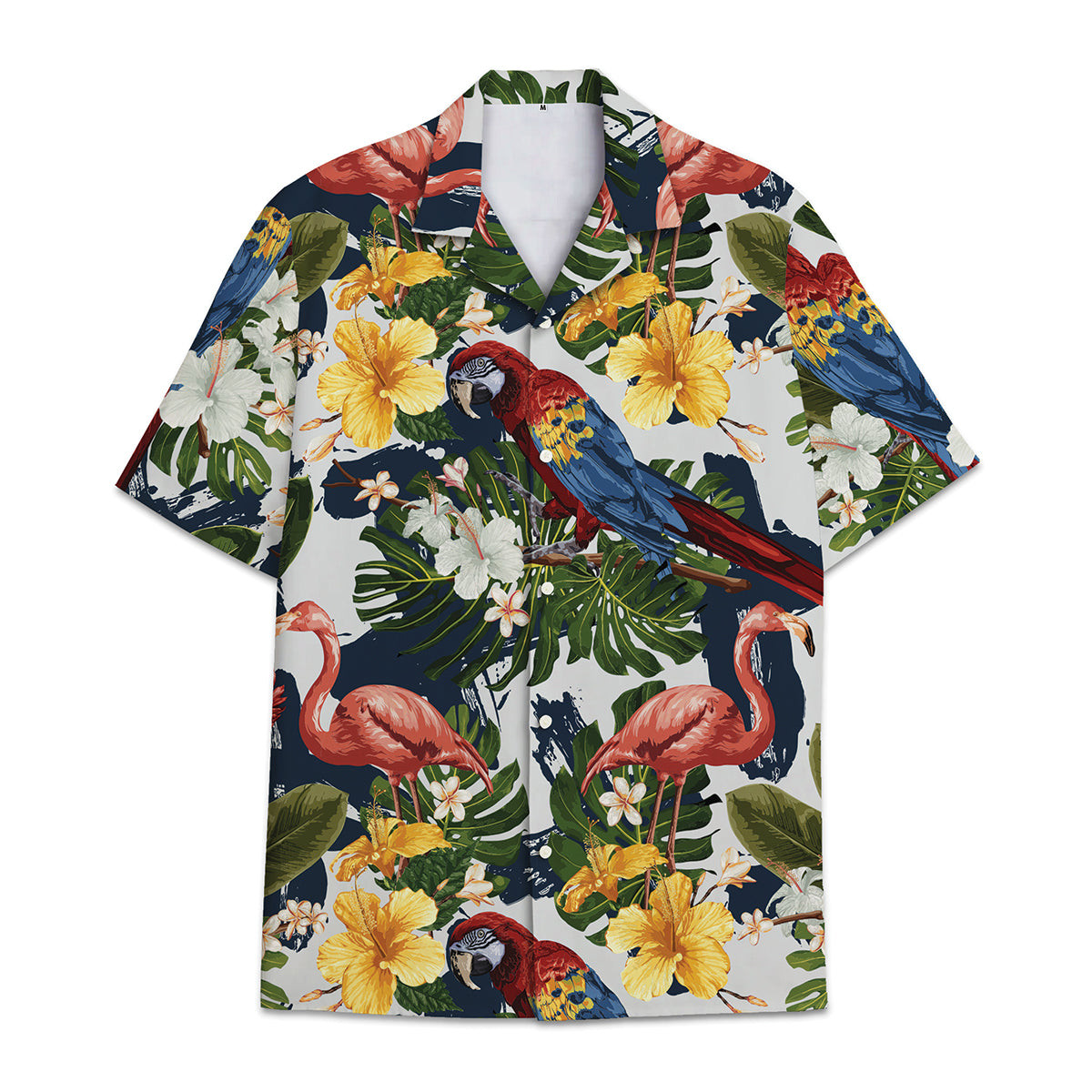 Hawaiian Shirt Parrot Combined Hibiscus Flower Frangipani Flower  Forest Banana Leaves - Hawwaiian Shirt Bird