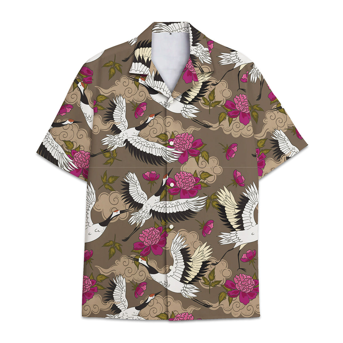 Hawaiian Shirt Red-Crowned Crane Aka Japanese Crane Pattern With Tropical Flower An Plants