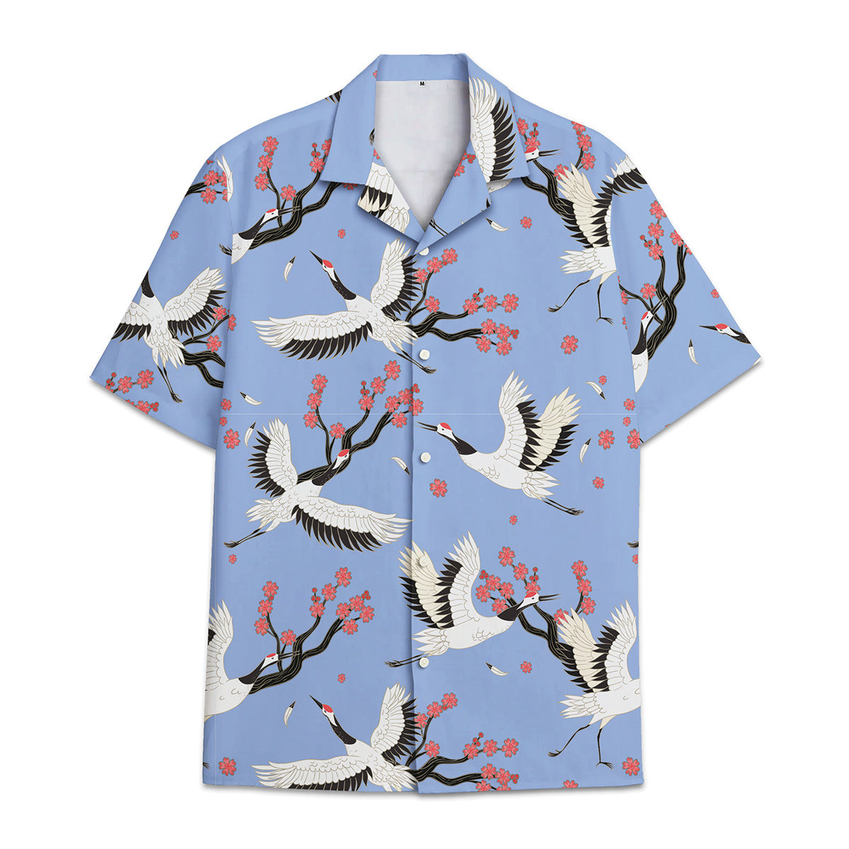 Hawaiian Shirt Red-Crowned Crane Aka Japanese Crane Pattern With Tropical Flower An Plants