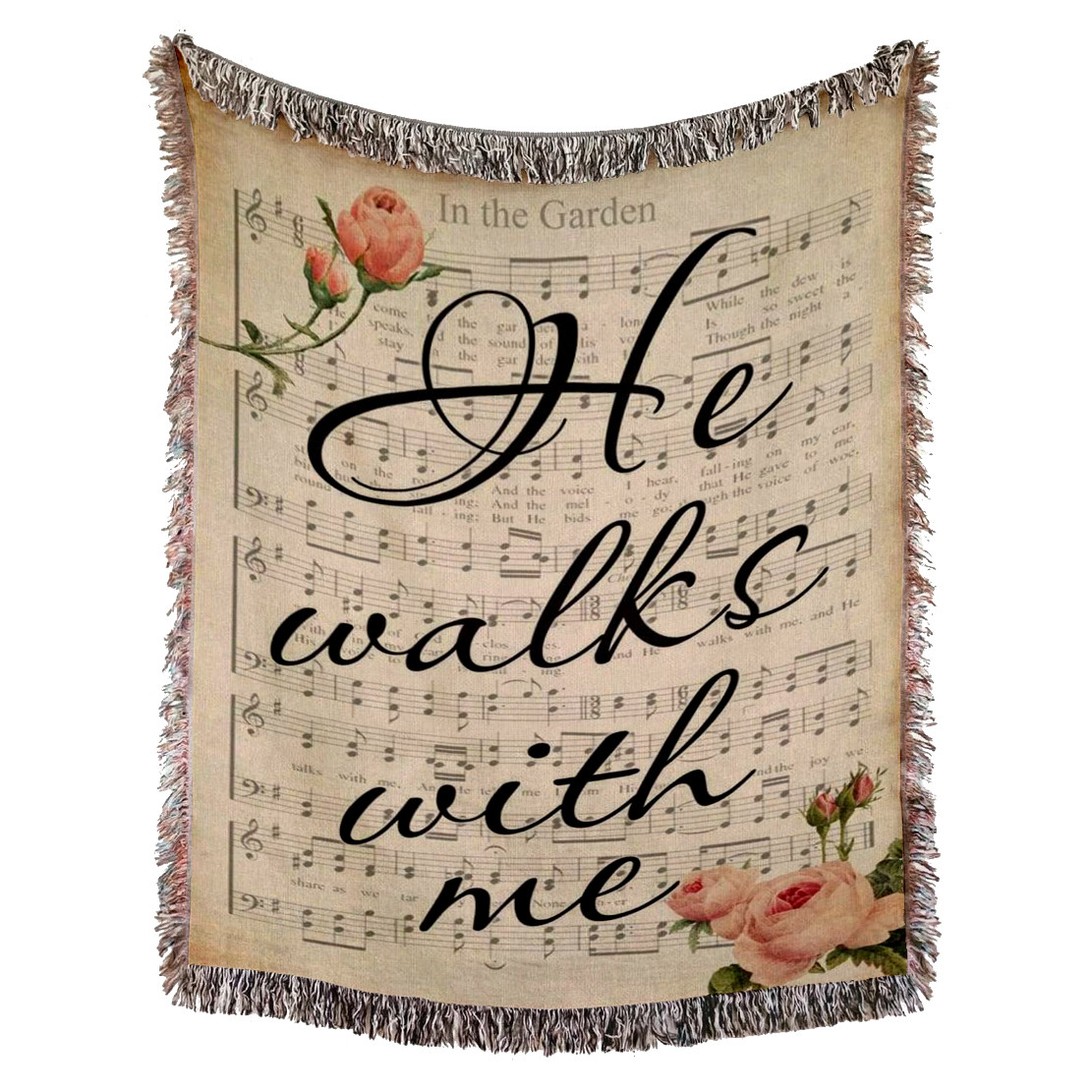 He Walks With Me Woven Blanket - In the Garden Hymn Christian Woven Throw Blanket - He Walks With Me Jesus Tapestry For Christian Blanket