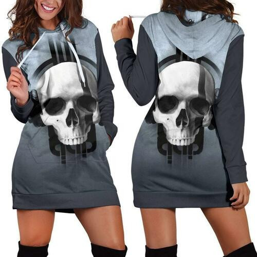 Headphone Skull Womens Hoodie Dress Sweater Dress Sweatshirt Dress 3d All Over Print For Women Hoodie