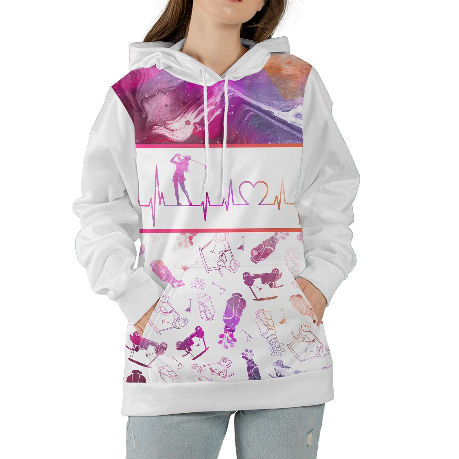 Heart Beat Seamless Marble Purple Golfer Gift Hoodie Zipper Hoodie Shirt