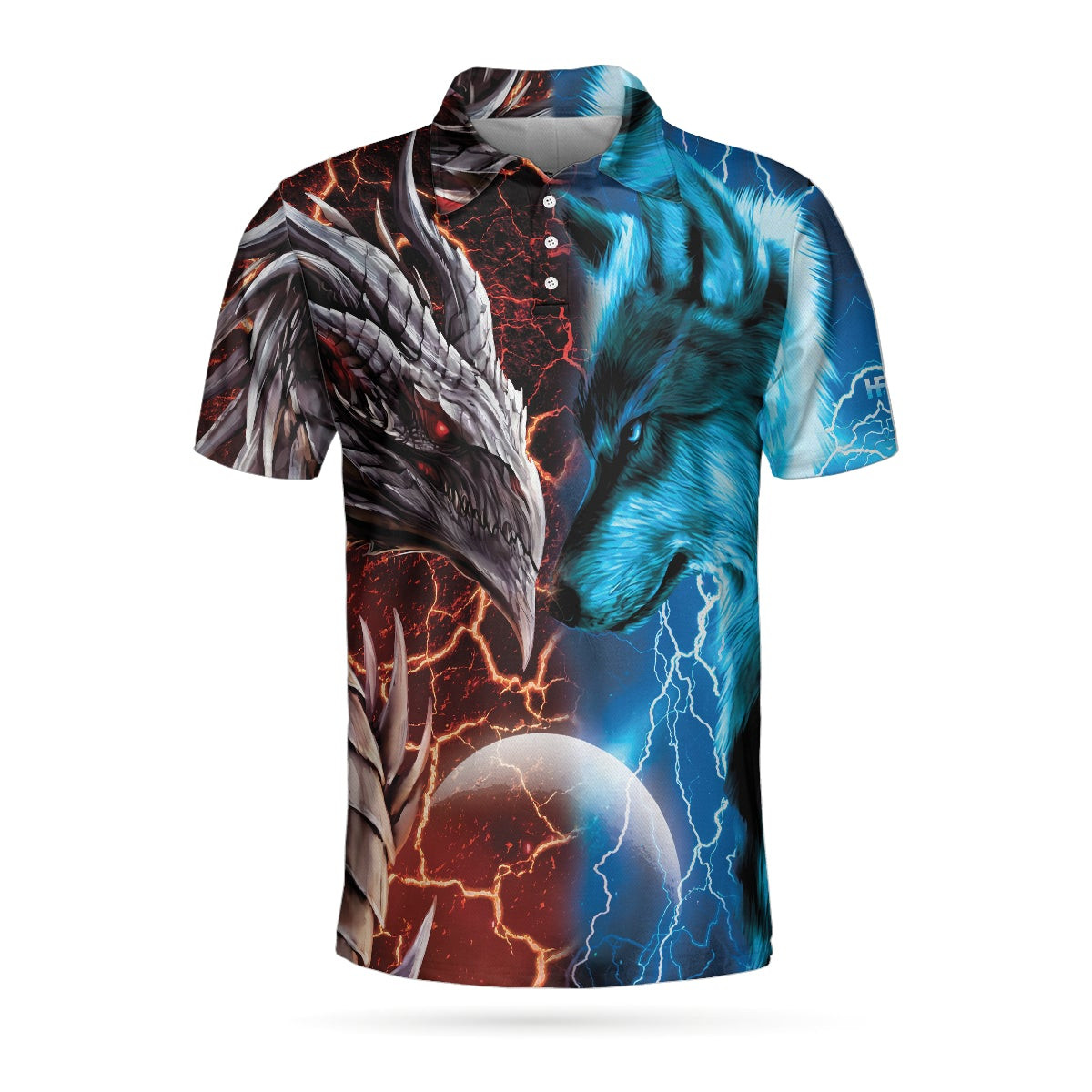 Heart Of A Wolf Soul Of A Dragon Polo Shirt Fire And Water Wolf Polo Shirt Cool Dragon Shirt For Men