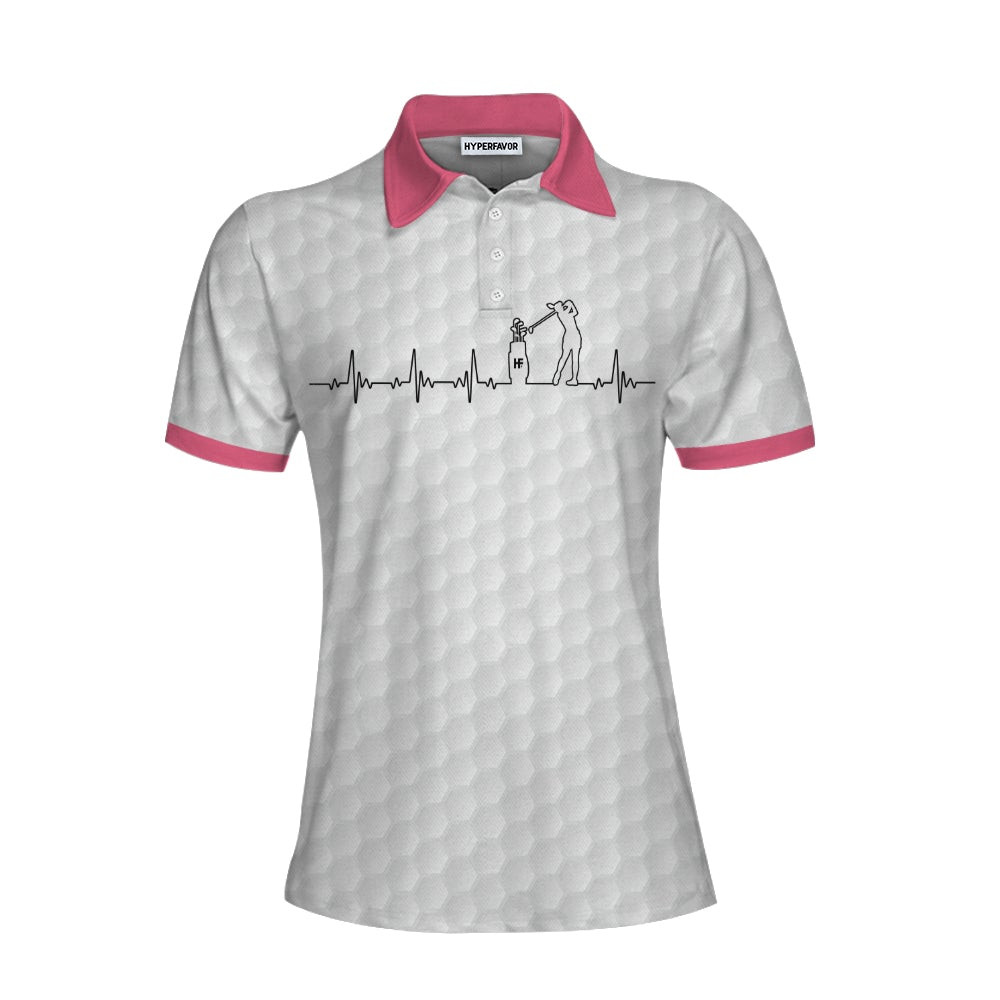 Heartbeat Golfer White And Pink Golf Short Sleeve Women Polo Shirt Golf Shirt For Ladies