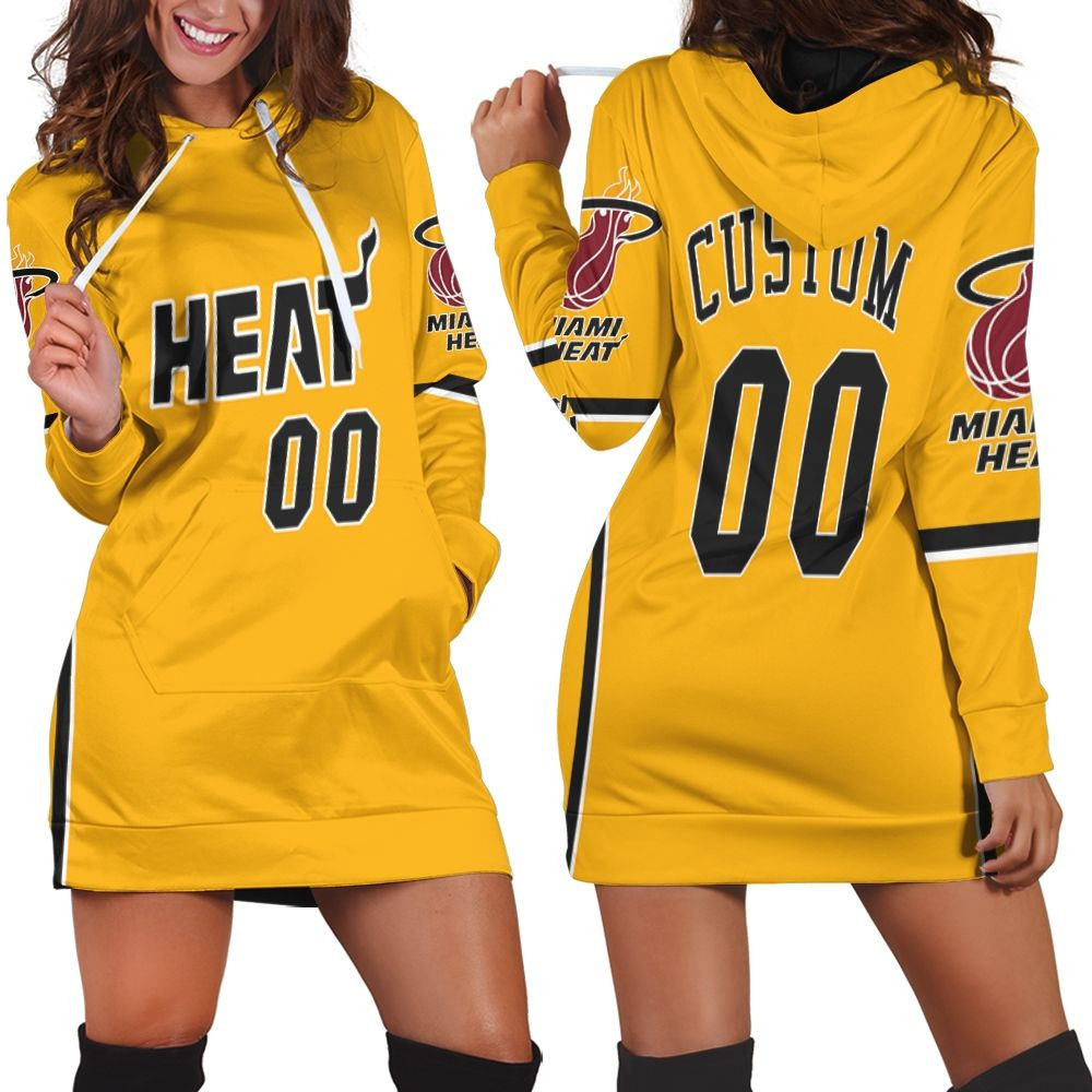 Heat 2020-21 Earned Edition Yellow Personalized Jersey Inspired Hoodie Dress Sweater Dress Sweatshirt Dress