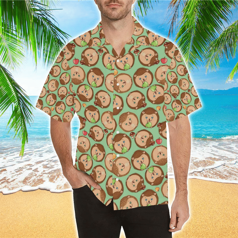 Hedgehog Mens Hawaiian Shirt Hedgehog Button Up Shirt for Men and Women