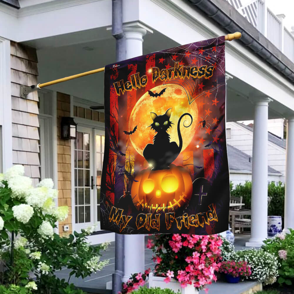 Hello Darkness Cat Halloween Flag Halloween Outdoor Decor Fall Yard House Decoration