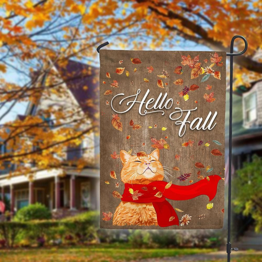 Hello Fall Cat Garden Flag House Flag